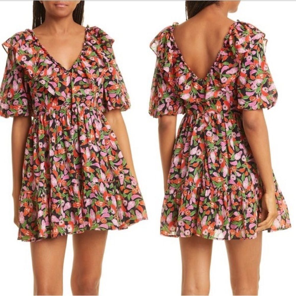 Banjanan Scorpio Floral Cotton Babydoll Mini Dress Mini Bloom Vivid Black NWT - Picture 5 of 9